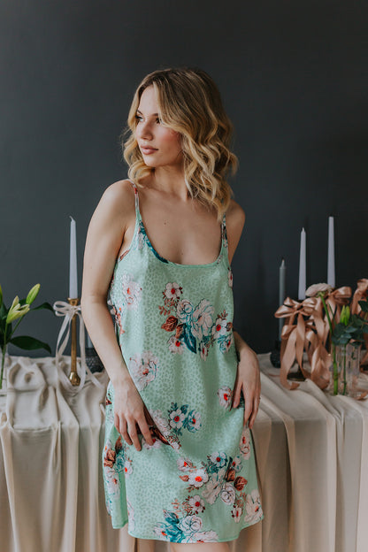 mint color Silk nightgown for women 
