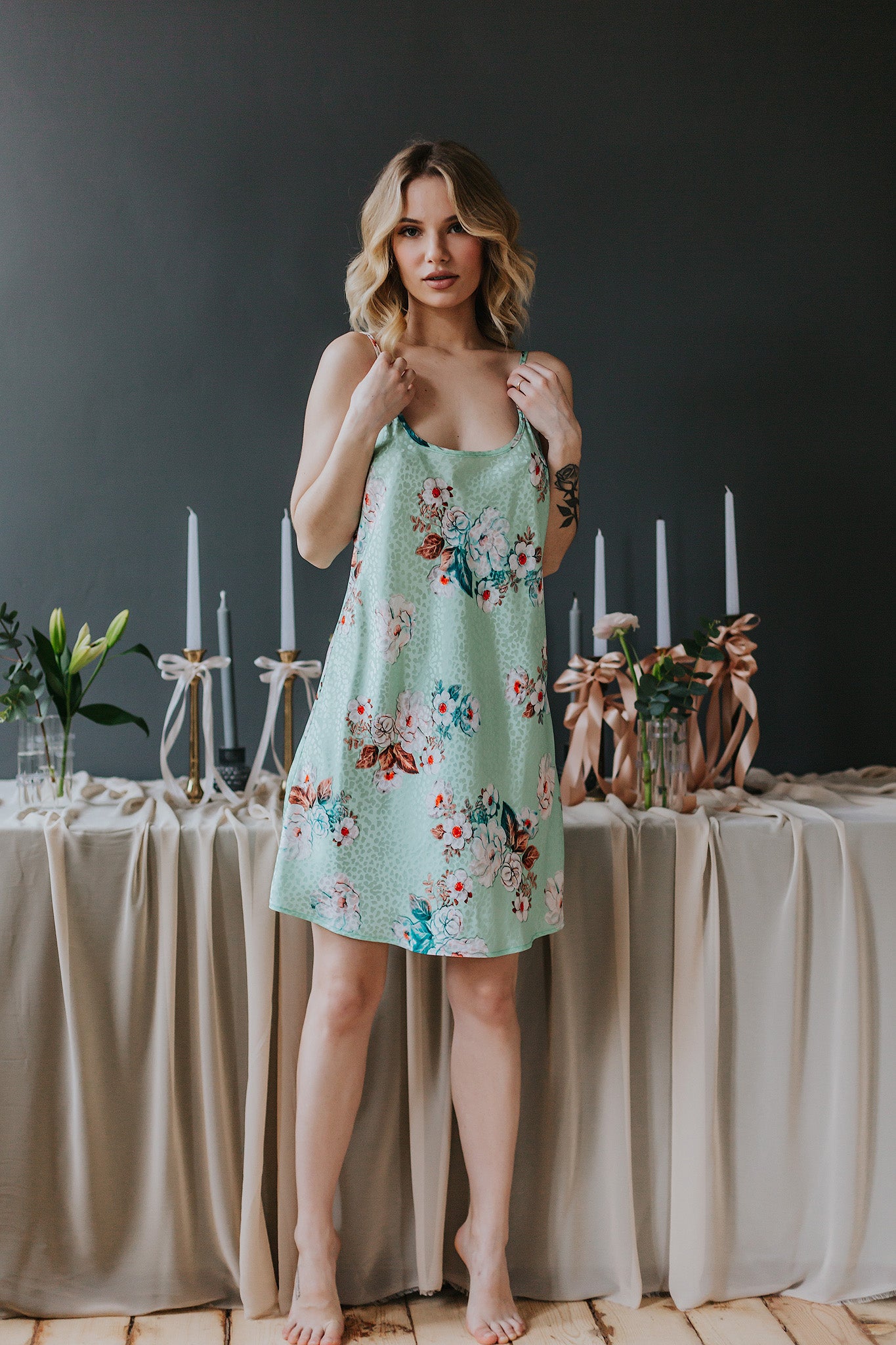mint color Silk sleepwear for women 