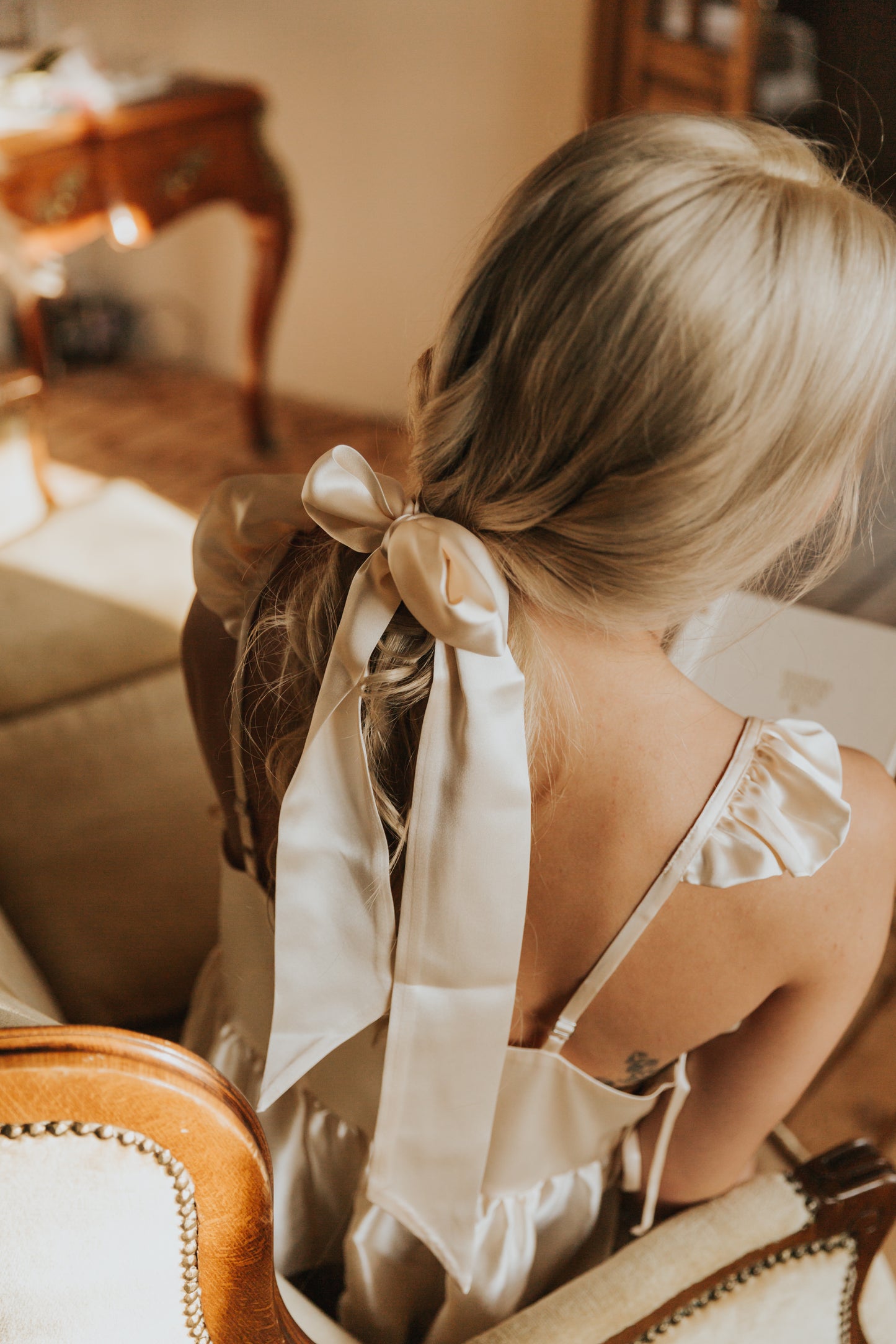 Long Silk Ribbon/ Neck and Hair Scarf, Champagne color