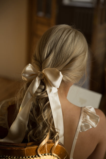 Long Silk Ribbon/ Neck and Hair Scarf, Champagne color