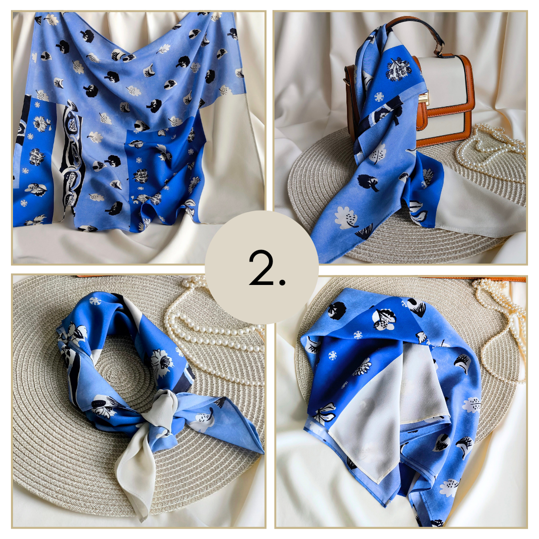 Silk Crepe Scarf, Square Blue 65x65 cm