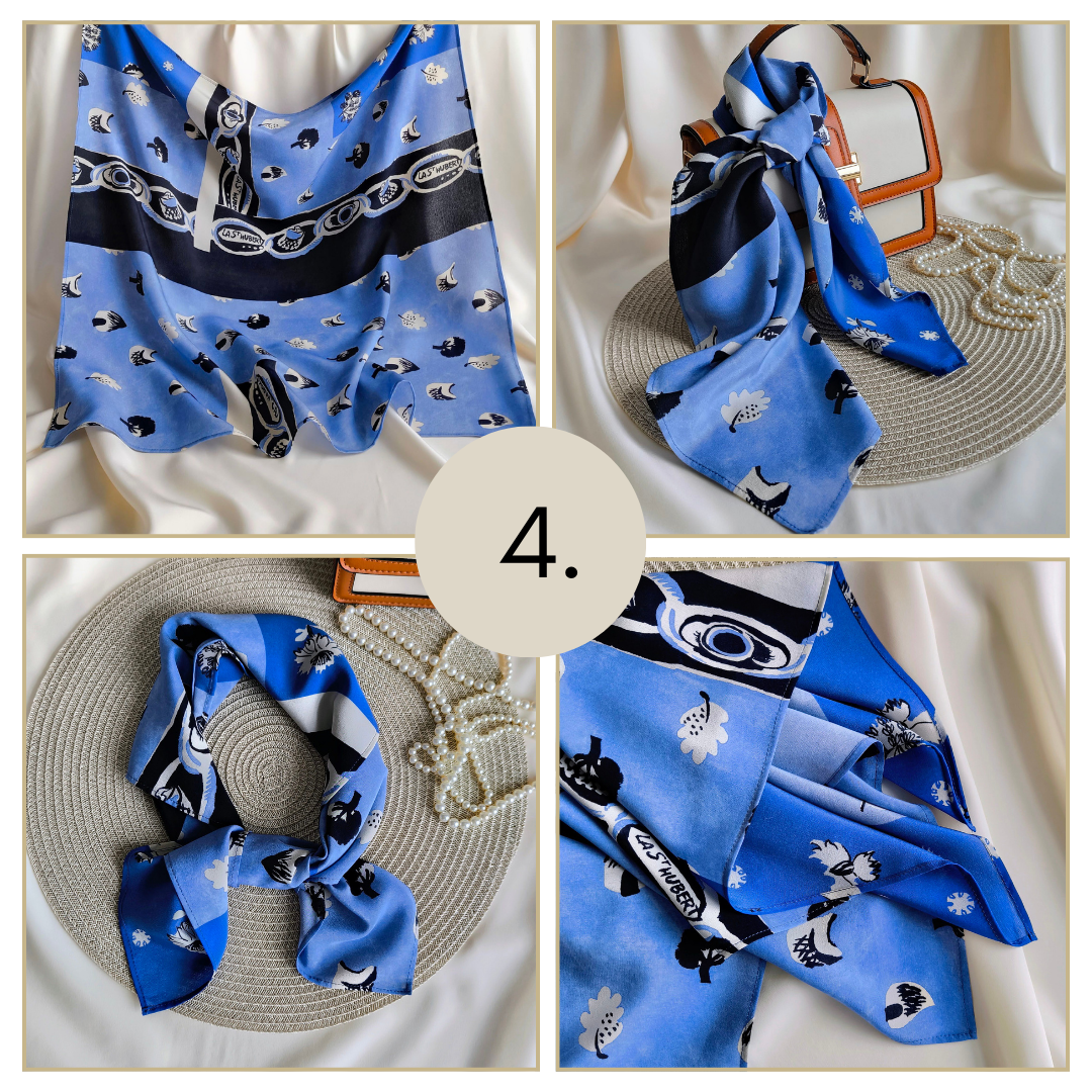 Silk Crepe Scarf, Square Blue 65x65 cm