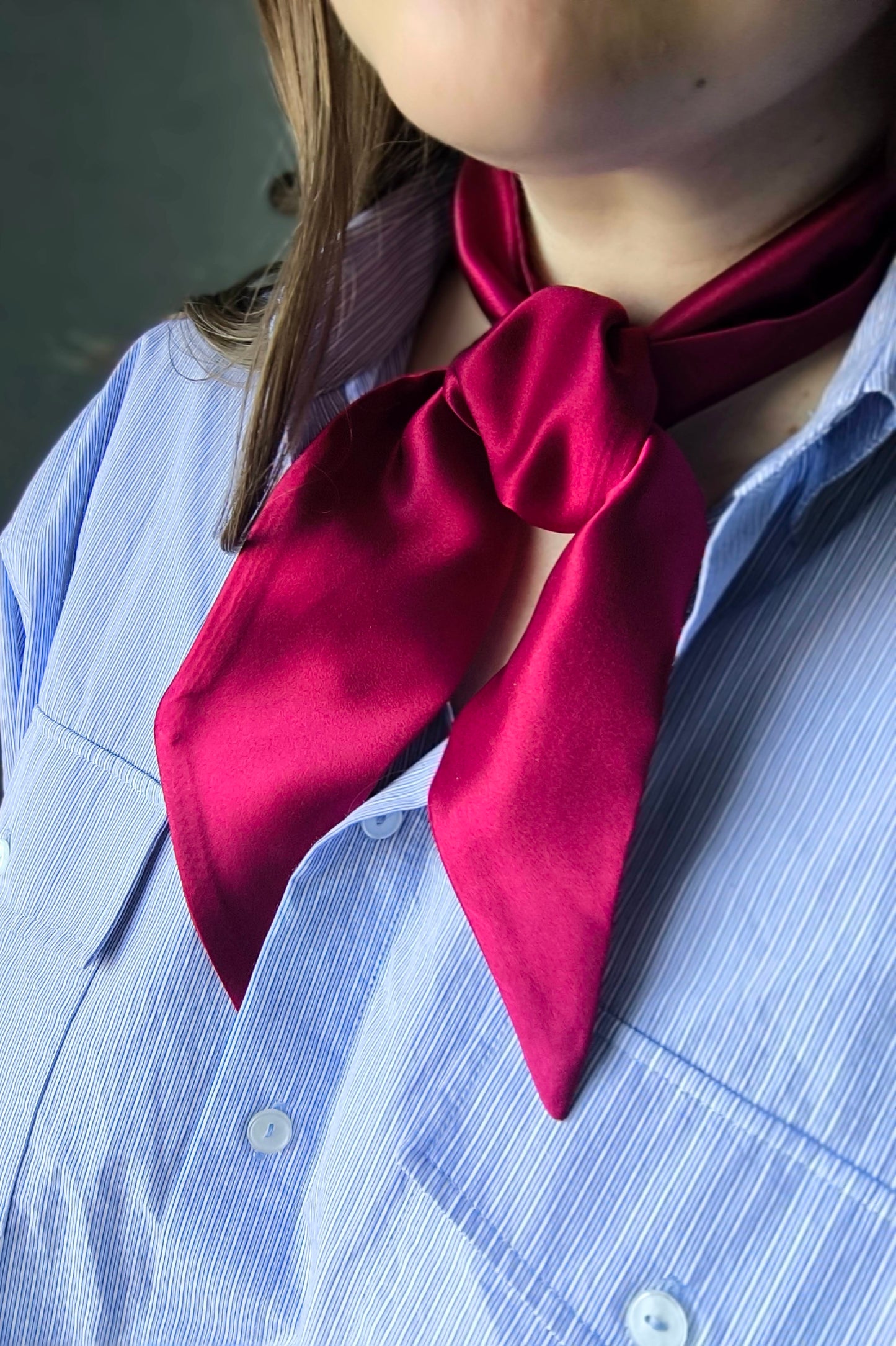 Silk Ribbon/ Neck and Hair Scarf, Short Wine Red