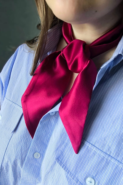 Silk Ribbon/ Neck and Hair Scarf, Short Wine Red