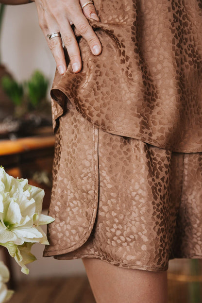 Silk pajamas with shorts "Mia", Caramel color