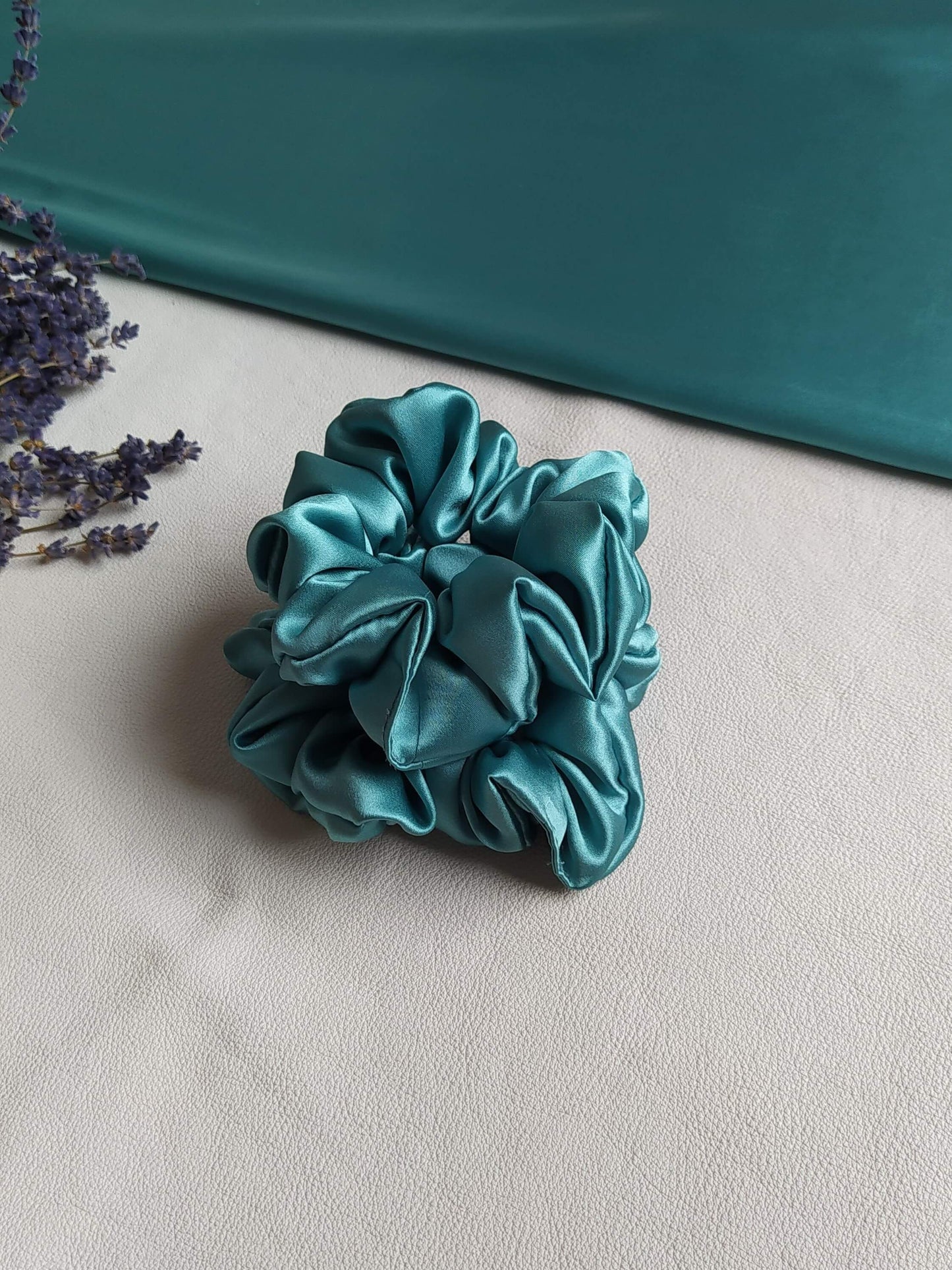 Silk hair scrunchie, Turquoise Blue