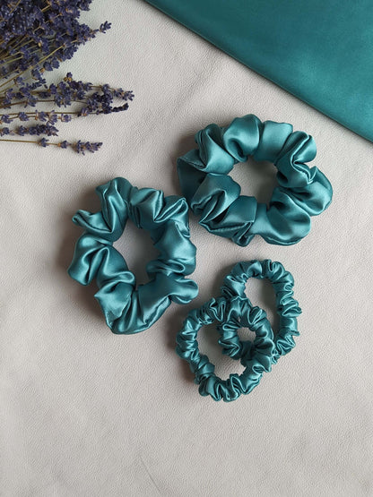 Silk hair scrunchie, Turquoise Blue