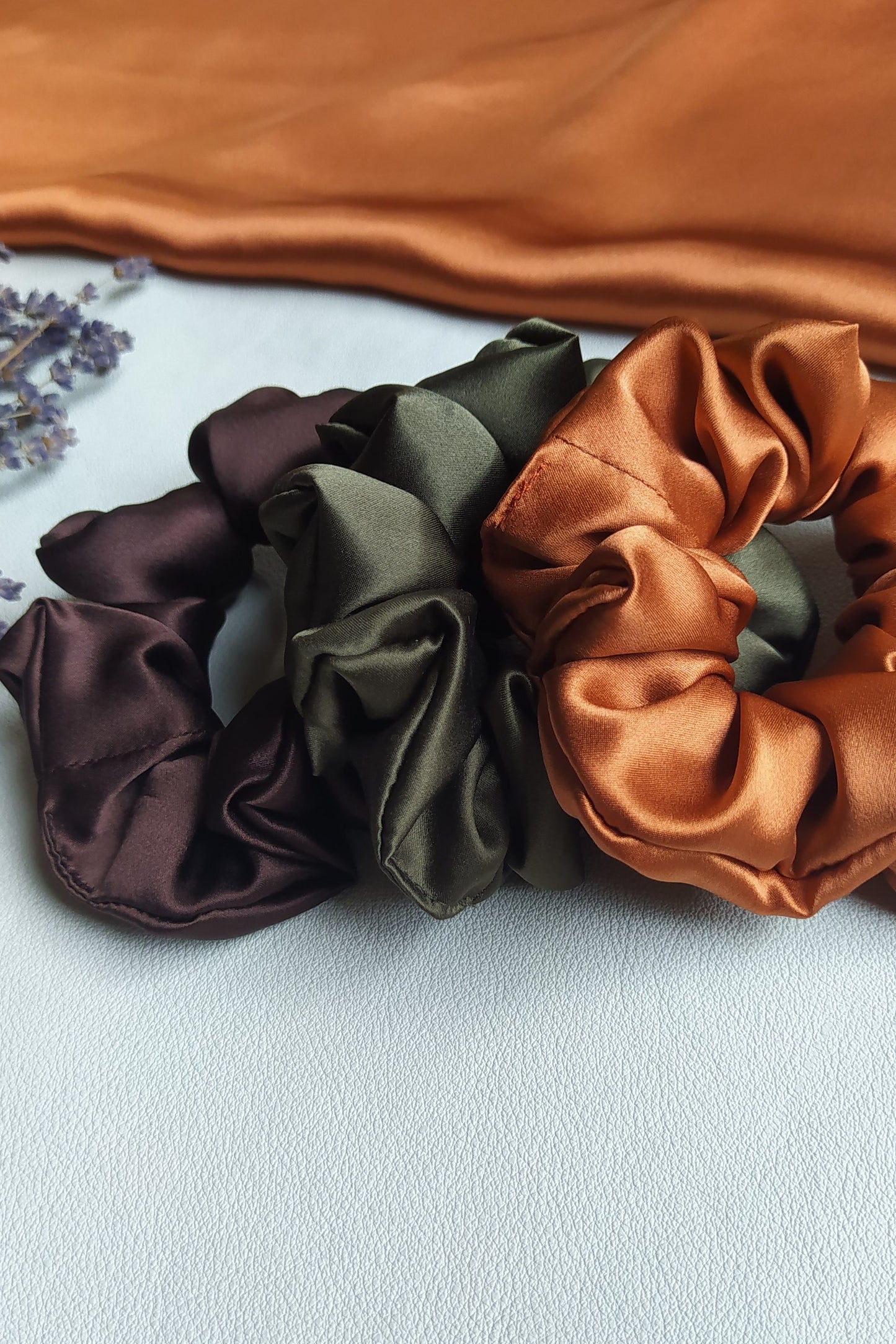 Set of 3 pcs silk hair scrunchies - "Autumn"