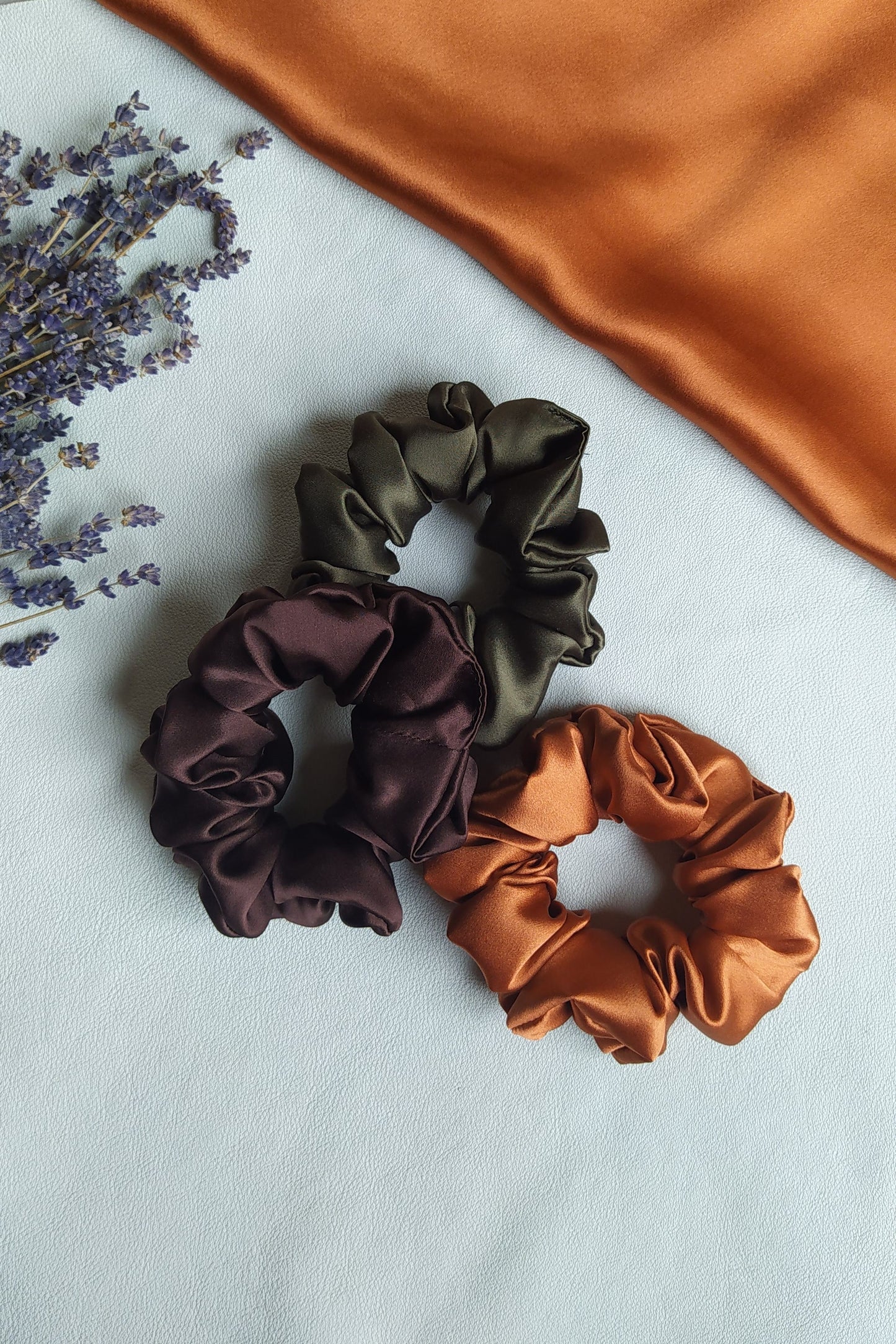 Set of 3 pcs silk hair scrunchies - "Autumn"