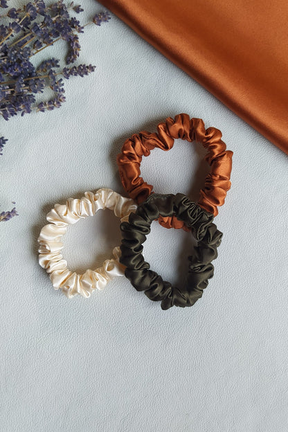 Set of 3 pc. silk hair scrunchies "Autumn feel"