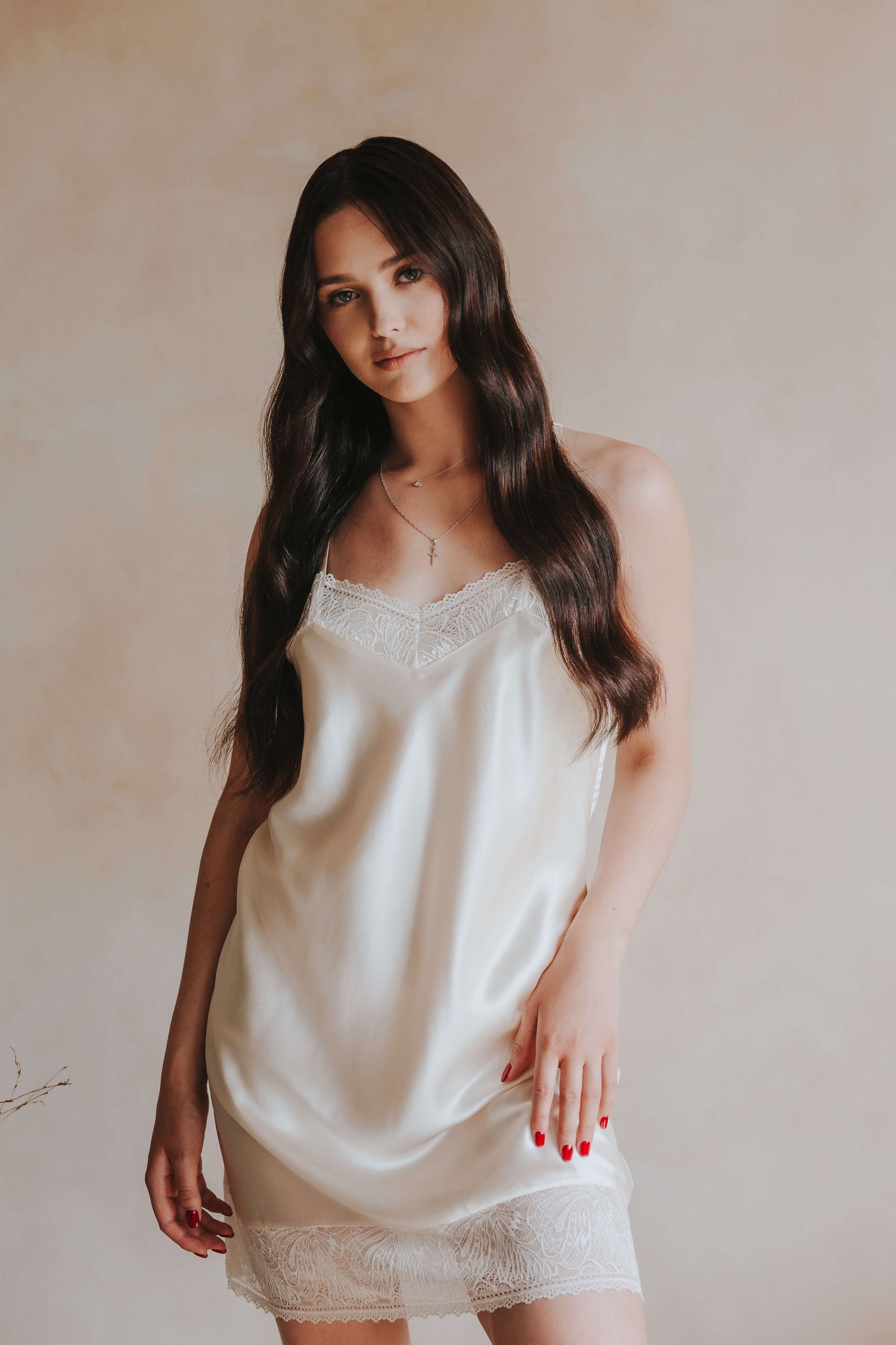 Silk nightgown with lace, Champagne