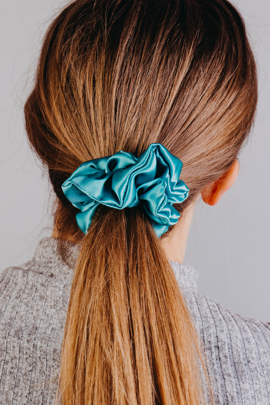 Silk hair scrunchie, Turquoise Blue