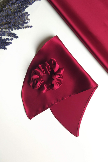 Silk hair scrunchie with bow, Wine Red