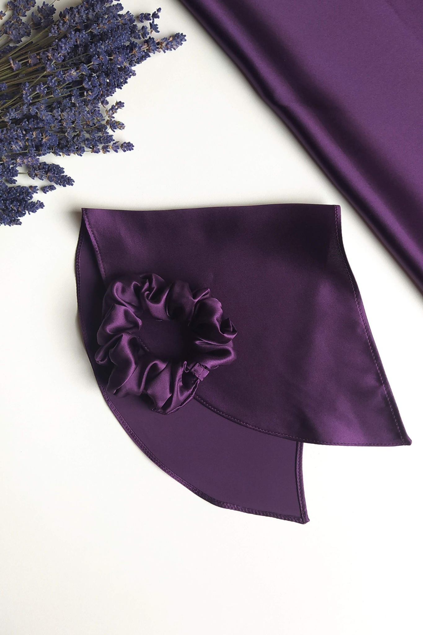 Silk hair scrunchie with bow, Purple