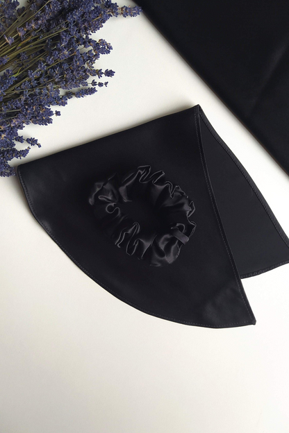 Silk hair scrunchie with bow, Black